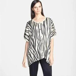 St. John Tiger Stripe Shimmer Knit Trapeze Cardigan Multi Womens Size Large 2014
